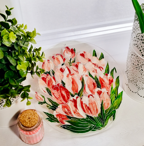 Dekoracja Witrażka - Różowe Tulipany