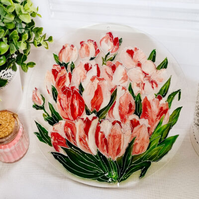 Dekoracja Witrażka - Różowe Tulipany