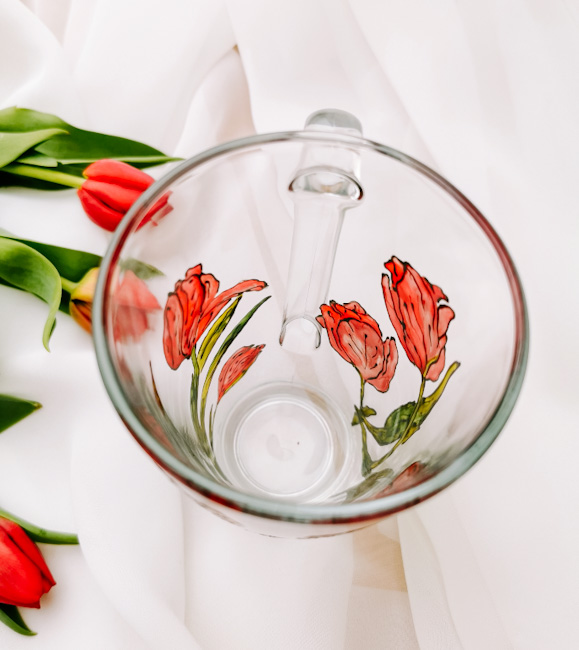 Kubek Szklany - Czerwone Tulipany