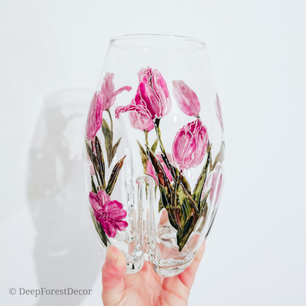 Wazon Szklany - Różowe Tulipany