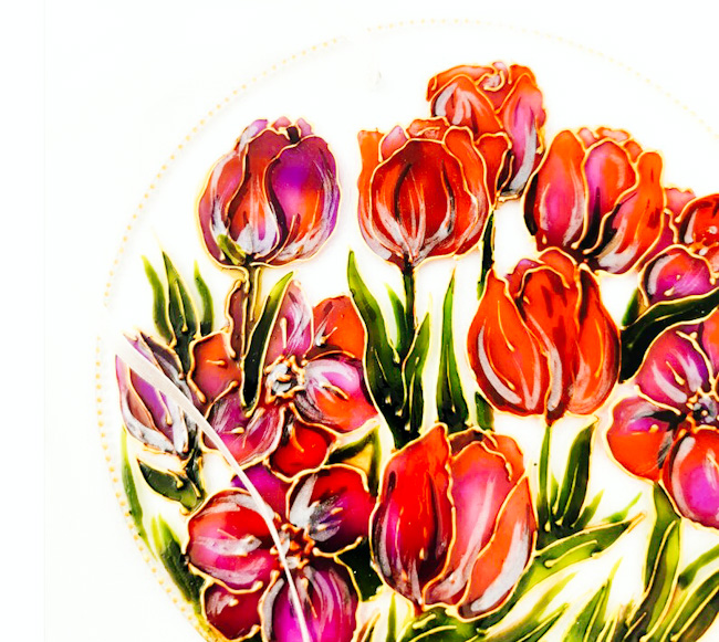 Dekoracja Witrażka - Czerwone Tulipany