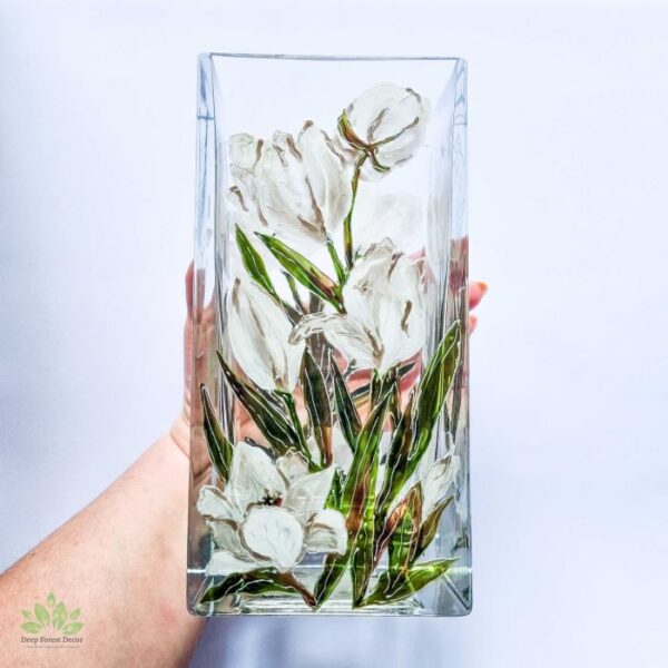 Wazon Szklany 20cm - Białe Tulipany