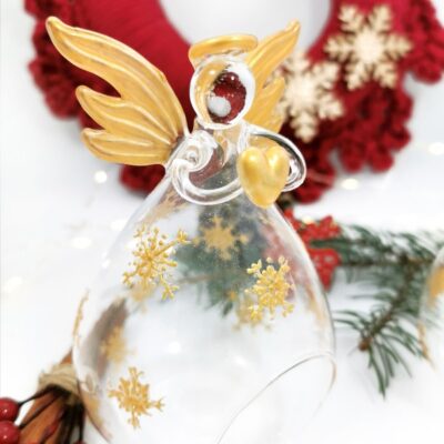 Świecznik Szklany - Anioł Złoty