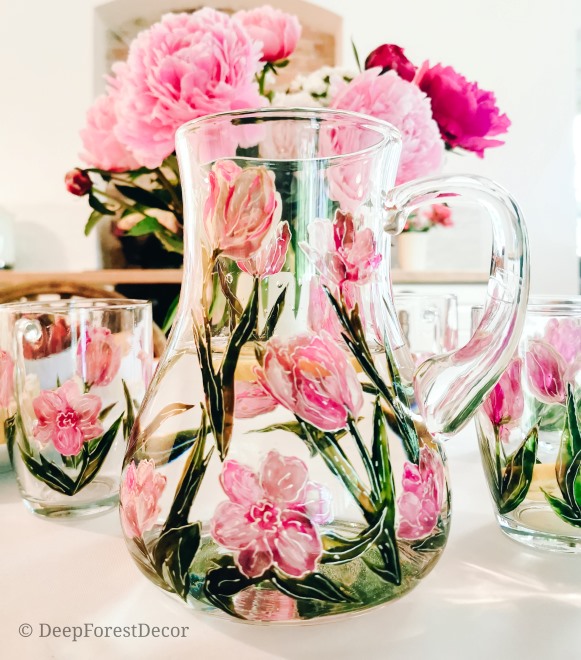 Szklany Dzbanek 2L - Różowe Tulipany