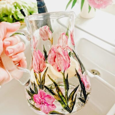 Szklany Dzbanek 2L - Różowe Tulipany